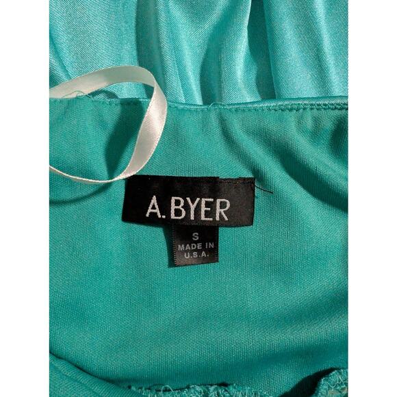 A.Byer Teal Blue Shimmer Halter Top Knee Length Semi Formal Dress Small - Picture 5 of 6